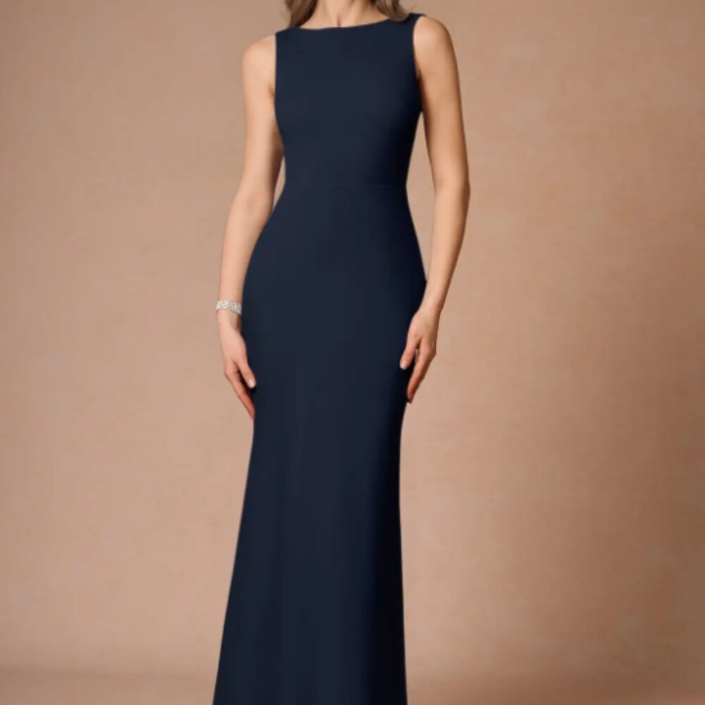 Azazie Sabella Navy Maxi Dress Womens 6 Blue Floor Length Ruffles Formal NWT - Picture 2 of 9
